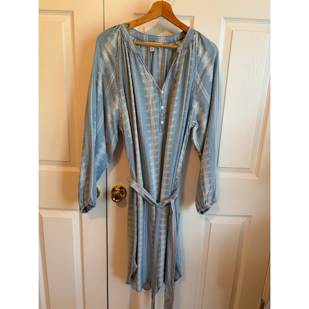 The Pioneer Woman Blue Geometric Western Lyocell Belted Dress XL TPW25100147951